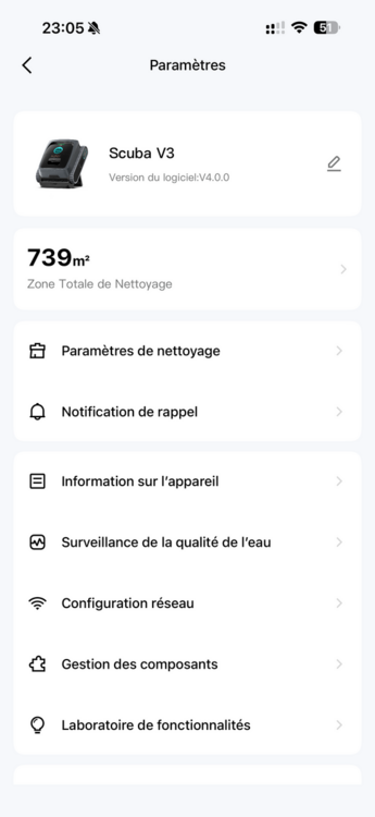 Aiper Scuba V3 application paramétrages